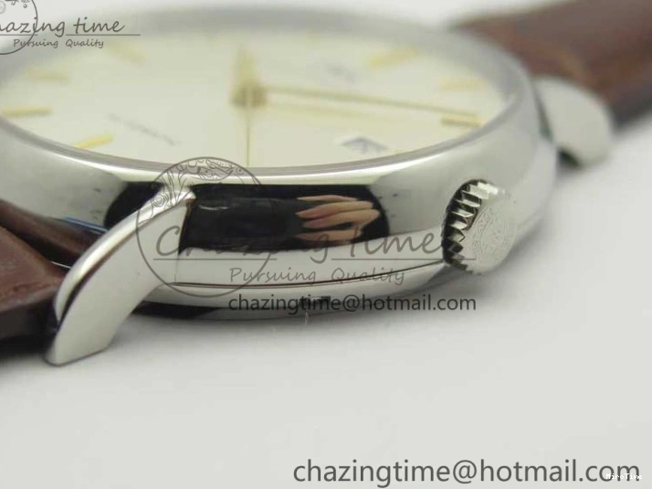 MIROTIME 0517 Portofino Automatic SS TWF 1:1 Best Edition Silver Dial Gold Markers on Brown Leather Strap A Bright 7203